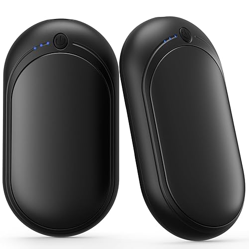 Hand Warmers Rechargeable, KNIFOD 2 Pack 6000mAh Portable Electric Handwarmers, Reusable USB Pocket Heater Great for Raynauds, Hunting, Golf, Camping, Christmas Outdoor, Women Mens Warm Gifts - Black