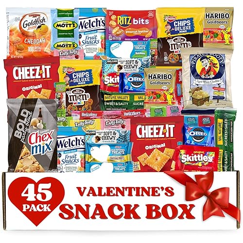 Snack Box (45 Pieces) Gift Care Package Basket for Adults Kids Office College - Perfect for Birthdays Holidays - Packed in a Beautiful Gift Box - 45 Count