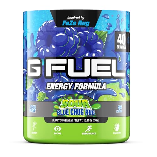 G Fuel Faze Rug Energy Powder, Sugar Free, Clean Caffeine Focus Supplement, Water Mix, Sour Blue Raspberry Flavor, with Focus Amino, Vitamin + Antioxidants Blend - 10.44 oz (40 Servings) - Sour Blue Raspberry