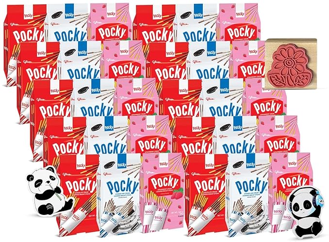 Pocky Sticks Japanese Snacks Pocky Variety Pack of 30 Asian Snacks - Poky Stix Strawberry, Chocolate, Cookies, and Cream Asian Candy by Grateful Grocer
