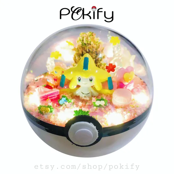 Jirachi Pokemon Terrarium Diorama Dome Pokeball Planter Action Figure Toy Birthday Gift Anniversary Christmas Halloween for Him/Her! 100mm
