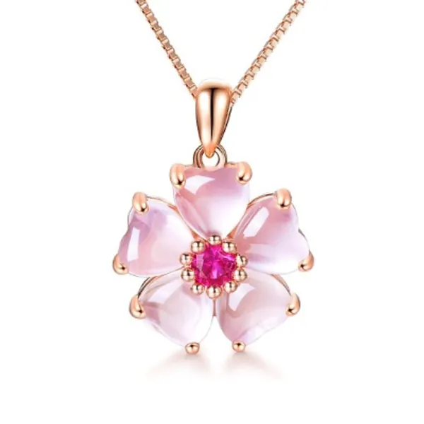 YOUMIYA Rose Gold Cherry Blossoms Necklace for Graduation Pink Beautiful Artificial Stone Crystal Necklace Best Gifts for Women Friend Lover