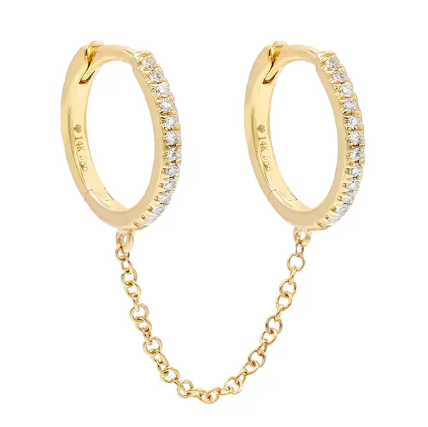 Diamond Double Huggie Chain Earring 14K - 14K Gold / Single