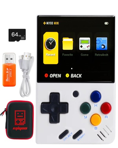 Miyoo Mini V2,Portable Handheld Retro Video Games Consoles Rechargeable 2.8-inch HD Retina Screen & 64G TF Card & Support 10000+Games with Case - 