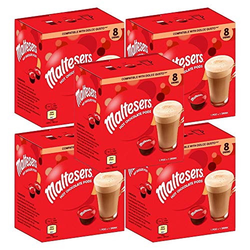 Maltesers Hot Chocolate - Dolce Gusto Compatible Pods - Value Bulk Box 5 x 136 g - Chocolate - 8 Count (Pack of 5)