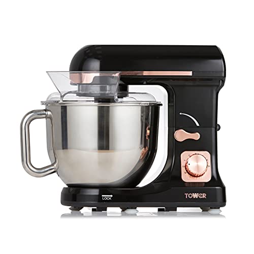 Tower T12033RG 3-in-1 5L Stand Mixer with 6 Speeds and Pulse Setting, 1000W, Rose Gold - Black and Rose Gold