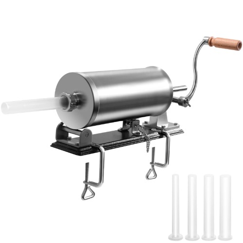 TANGZON 3.6L/6LBS Sausage Stuffer, Horizontal Stainless Steel Sausage Maker with 4 Sizes Filling Nozzles, Manual Meat Filling Machine for Home Commercial Use