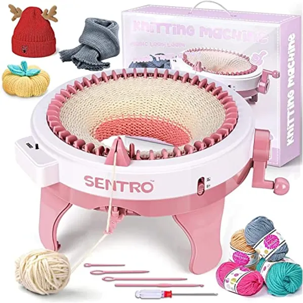 Brimoon SENTRO 48 Needles Knitting Machine, Smart Weaving Loom Round Knitting Machines with Row Counter for Adults or Kids，DIY Knit Loom Machine Kit for Hat, Scarves, Gloves, Socks