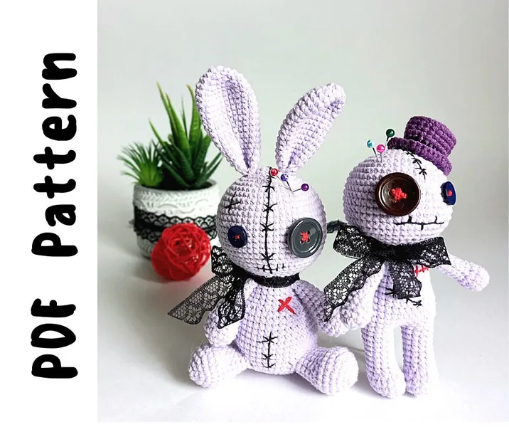 PDF pattern of crocheted voodoo and hare voodoo, pattern for Halloween. Crochet toy patterns