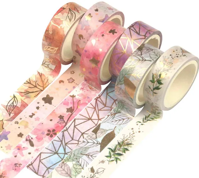 YUBBAEX Floral Gold Washi Tape Set VSCO Foil Masking Tape Decorative for Arts, DIY Crafts, Journal Supplies, Planners, Scrapbook, Card/Gift Wrapping -15mm- (Fromantic 6 Rolls)
