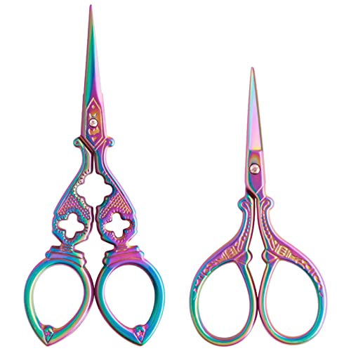 Asdirne Embroidery Scissors, Stainless Steel Sharp Tip Scissors, Thread Scissors DIY Tools for Embroidery, Craft, Needle Work, Art Work & Everyday Use, 2 Pcs, 4.7"/5.3",Colourful - set A