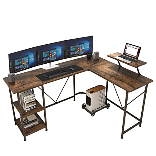 Maxzzz Computer Desk, L Shaped Desk Gaming Desk with Storage Shelves, Multi-Usage Laptop Desk & Home Office Desk Sturdy Gaming Table Workstation Desk with Large Monitor Stand - Vintage Oak