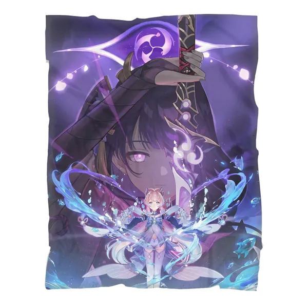 Genshin Impact Raiden Shogun Electro Wishes Unnumbered Fleece Blanket for Home Bed, Sofa, Dorm Bed 60"x80" - Colorful 60"x80"