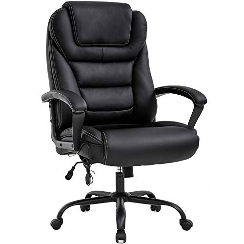 Big and Tall Office Chair 500lbs Wide Seat Ergonomic Desk Chair with Lumbar Support Arms High Back PU Leather Executive Task Computer Chair for Heavy People Women,Black - Black