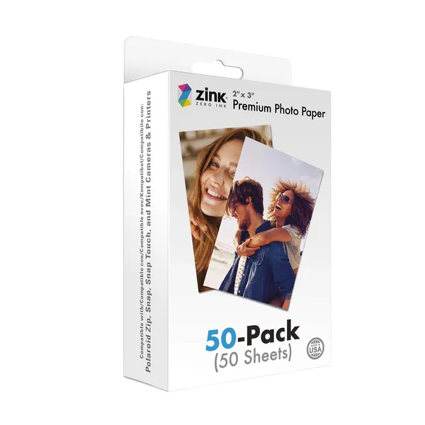 Zink 2"x3" Premium Instant Photo Paper (50 Pack) Compatible with Polaroid Snap, Snap Touch, Zip and Mint Cameras and Printers, 50 count (Pack of 1) - 
