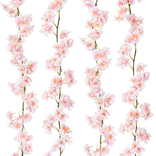 Artflower 2 Pack Artificial Cherry Blossom Garland Hanging Vine Silk Garland Silk Artificial Flower Faux Sakura Garland for Wedding Garden Arch Wall Home Party Decor（Pink） - Pink - 2 Pcs