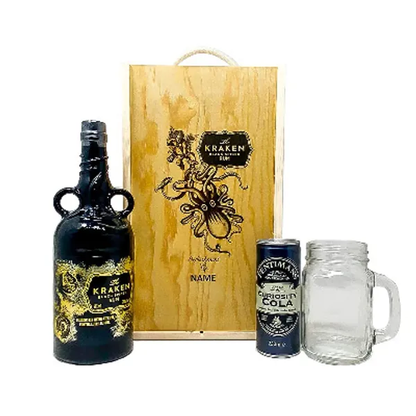 Personalised Limited Edition Kraken Spiced Rum Gift Set with Mason Jar & Fentiman's Cola (70cl)