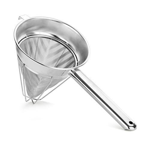 New Star Foodservice 537423 Stainless Steel Reinforced Bouillon Strainer, 8-Inch - 8-INCH