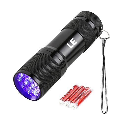 LE Black Light Flashlight, Small UV Lights 395nm, Portable Ultraviolet Light Detector for Invisible Ink Pens, Dog Cat Pet Urine Stain, AAA Batteries Included - 1