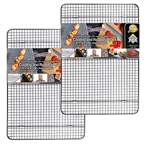 KITCHENATICS Heavy Duty Half Sheet Cooling Racks, Rust Resistant Stainless Steel Baking Rack & Wire Rack, Fits Half Sheet Pan, Bacon Grill Rack for Oven, Cookie Cooling Racks 2PCS 11.8" x 16.9" Inches - 11.8" x 16.9" Half Sheet - 2 PCS