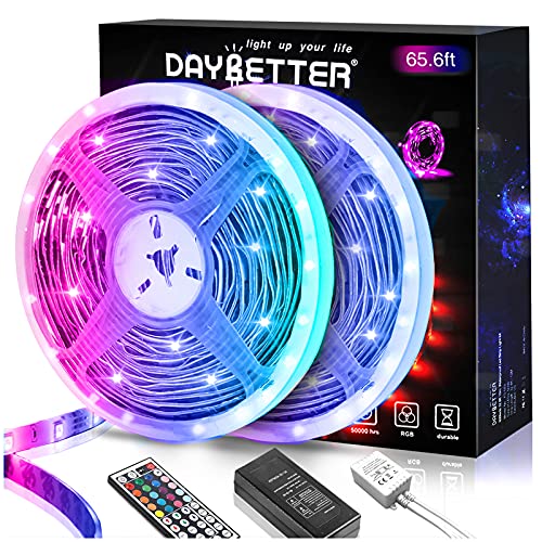 DAYBETTER Led Lights 65.6ft, 5050 RGB Led Strip Lights Flexible Color Changing Remote Control Led Light Strips, 2 Rolls of 32.8ft Led Lights for Bedroom Decor, Living Room Decor, Party Home Decor - 65.6 feet
