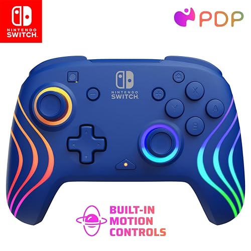 PDP Afterglow Wave Wireless Pro Controller with Full Motion for Nintendo Switch, Nintendo Switch - OLED Model, 8 RGB LED Lighting Zones, 30 Foot Range, 20 Hour Rechargeable Battery: Blue - Full Motion Wireless - Blue