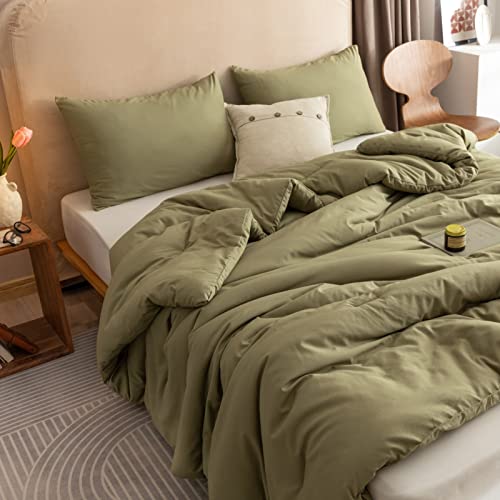 ROSGONIA California King Comforter Set Olive Green,3pcs (1 Boho Cal King Comforter & 2 Pillowcases), California King Size Comforter Set Oversized Bedding, Soft Lightweight Fluffy Quilt Blanket Set - California King Comforter 104"x96" - Olive Green