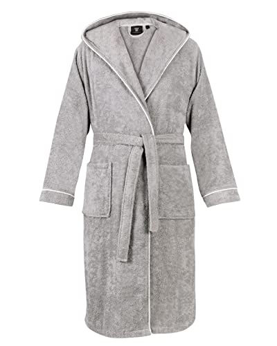 LAYNENBURG Bademantel Herren Frottee - Kapuze - Lang - 100% Baumwolle (360g/m2) - OEKO TEX Standard 100 - Größe M, L, XL, XXL, 3XL - XL - Grau
