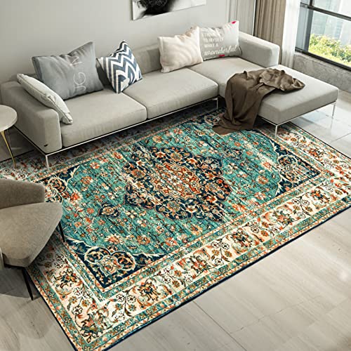 CHOSHOME Waschbarer Teppich Wohnzimmer Vintage Kurzflor Teppich Groß Orientalischer Teppich für Esszimmer Schlafzimmer rutschfest Teppich Kunstwolle Boho In & Outdoor Teppich Läufer 160x230CM Blau - Vintage Blau - 160x230CM