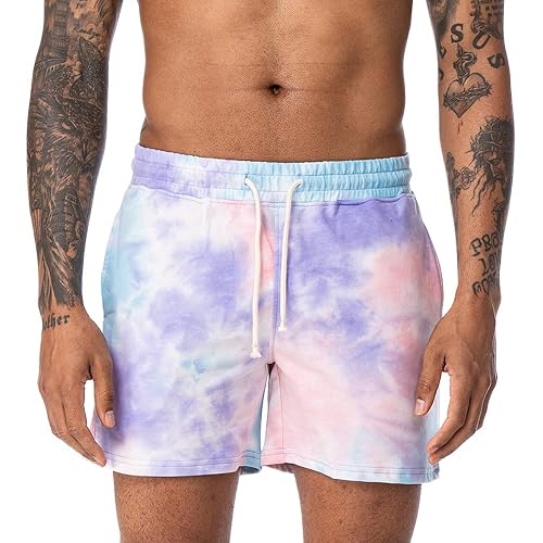 AIMPACT Mens Workout Sweat Shorts 5 Inch Cotton Casual Fitness Mens Athletic Gym Shorts with Pockets - Purplepink - X-Large