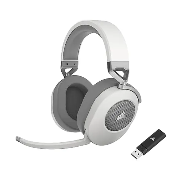 Corsair HS65 Wireless Gaming Headset - Low-Latency 2.4GHz Wireless or Bluetooth®, Dolby® Audio 7.1 Surround Sound, Lightweight, Omni-Directional Microphone, On-Ear Audio Controls - White
