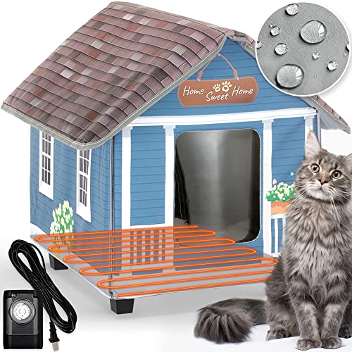 PETYELLA Heated cat Houses for Outdoor Cats in Winter - Weatherproof - Outdoor Heated Houses for Feral Cats - Easy to Assemble - Tiles