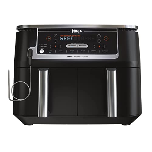 Ninja DZ550 Foodi 10 Quart 6-in-1 DualZone Smart XL Air Fryer with 2 Independent Baskets, Smart Cook Thermometer for Perfect Doneness, Match Cook & Smart Finish to Roast, Dehydrate & More, Grey - Smart Cook Thermometer