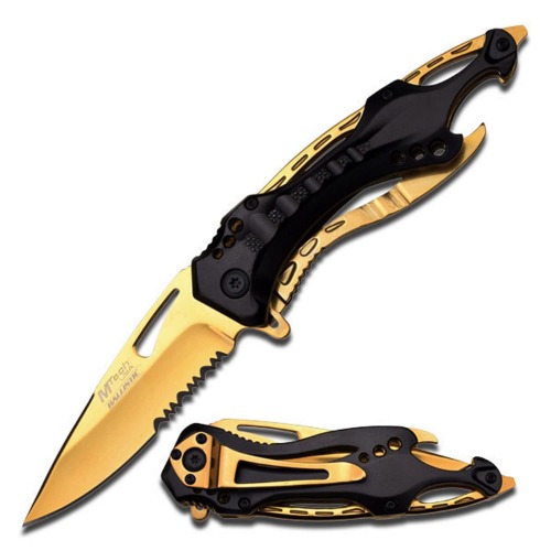 MTECH USA MT-A705BG Spring Assist Folding Knife, Gold Blade, Black and Gold Handle, 4.5-Inch Closed - Black/Gold