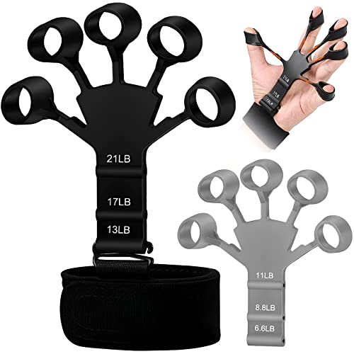 Suaoilblna 2 PCS Finger Strengthener,Grip Strength Trainer,Hand Grip Strengthener,Hand Exercisers for Strength,Finger Grip Strengthener,Finger Exerciser & Hand Strengthener,1 (black&Grey) ZHUANG229