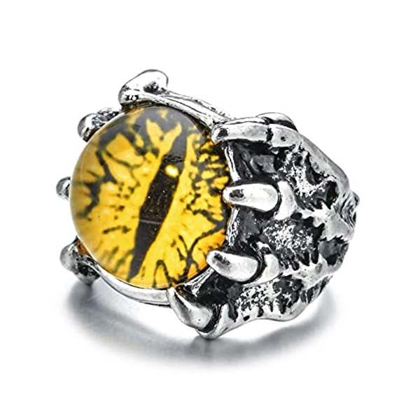 Caiyao Gothic Punk Devil Evil Eye Dragon Eagle Claw Ring for Men Women Vintage Opening Adjustable Skull Decor Eyeball of Hell Demon Colorful Biker Jewelry Halloween Costume Party Accessory - A yellow - Adjustable
