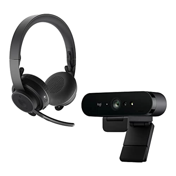 Logitech Brio Stream Webcam - Ultra 4K HD Video Calling Zone 900 Over-Ear Wireless Bluetooth Headset