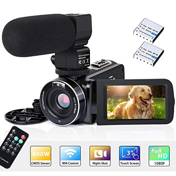 Aabeloy Video Camera Camcorder WiFi IR Night Vision FHD 1080P 30FPS 26MP YouTube Vlogging Camera Recorder 3" Touch Screen 16X Digital Zoom Digital Camera with Microphone,Remote Control,2 Batteries