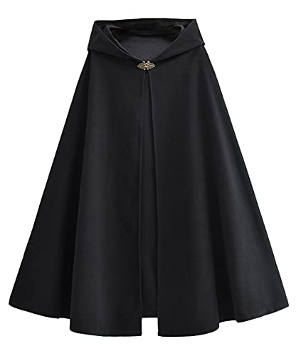 Arjungo Women's Gothic Hooded Open Front Poncho Renaissance Witch Cape Halloween Costumes Outerwear - Small - A Black 2