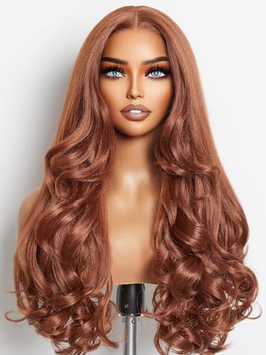 GORGIUS Orange Brown Wig for Women Glueless Loose Wave Pre Plucked Wigs with Natural Hairline #33 Colored Bleached Knots Crafted with Style-Archive™ Technology: Fiber & Remy Human Hair Blend - Orange Brown