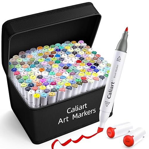 Caliart 180 Colors Fine & Chisel Alcohol Markers for Adult Coloring Book, Dual Tip Artist Sketch Art Markers, Aesthetic Cute Preppy Stuff School Supplies, Pens for Lettering Drawing Cards Planner - 180 Colors
