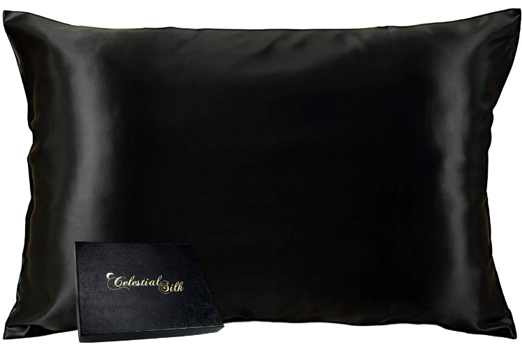 Celestial Silk 100% Silk Pillowcase for Hair Zippered Luxury 25 Momme Mulberry Silk Charmeuse Silk on Both Sides of Cover -Gift Wrapped- (Standard, Black) - Standard Black