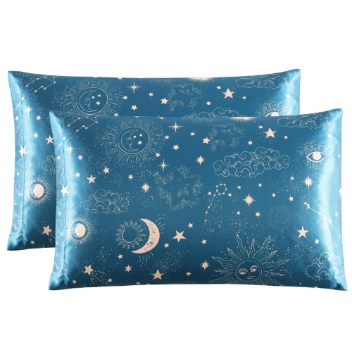 EXQ Home Silky Satin Pillowcase for Hair and Skin,Printed Cooling Pillow Cases Standard Size Set of 2 Satin Pillow Case 2 Pack with Envelope Closure（Sun,20x26 inches - Sun Standard(20"x26")