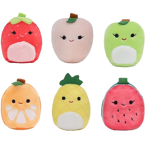 Squishville by Squishmallows Mini Plush Fruit Squad, Six 2" Soft Minimallow Plush, Irresistibly Colorful Fruits, Mini Peach, Pineapple, and Watermelon - Fruit Squad