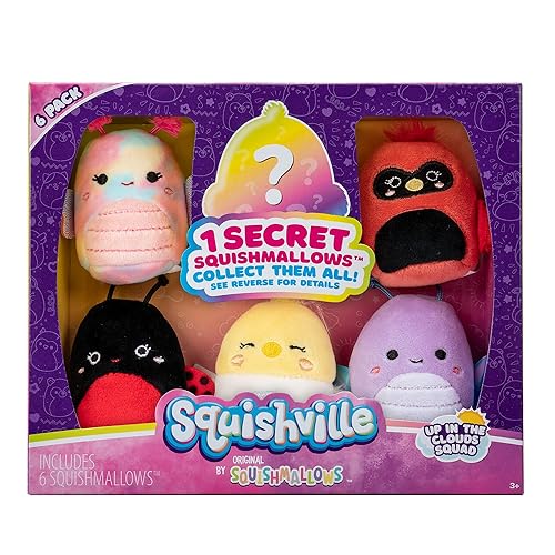 Squishville by Original Squishmallows Up in The Clouds Squad Plush - Six 2-Inch Squishmallows Plush Including Trudy, Iris, Cazlan, Charlize, and Devorah - Toys for Kids - Up in the Clouds Squad