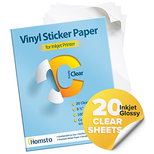 Homsto Vinyl Sticker Paper, Frosty Clear Printable Vinyl Sticker Paper for Inkjet Printer, Quick-Drying, Water and Scratch-Resistant, Self-Adhesive for Most Surfaces, 8.5 x 11 Inches, 20 Sheets - 4. Premium Glossy 20 Sheets