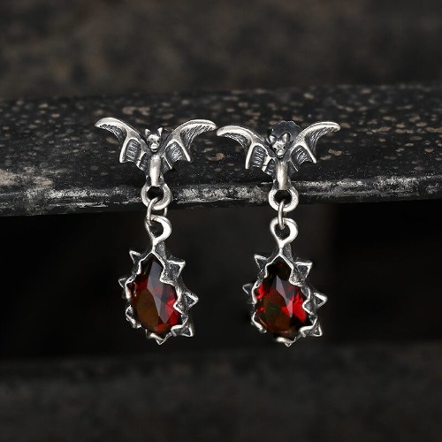 Bat Sterling Silver Crystal Earrings - 925 Silver / A Pair