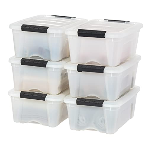 IRIS USA 13 Qt Stackable Plastic Storage Bins with Lids, 6 Pack - BPA-Free, Made in USA - Discreet Organizing Solution, Latches, Durable Nestable Containers, Secure Pull Handle - Pearl - Pearl - 13 Qt. - 6 Pack