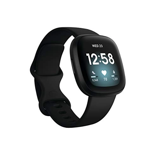 Fitbit Versa 3 Health & Fitness Smartwatch with GPS, 24/7 Heart Rate, Alexa Built-in, 6+ Days Battery, Black/Black Aluminum, One Size (S & L Bands Included) - Black