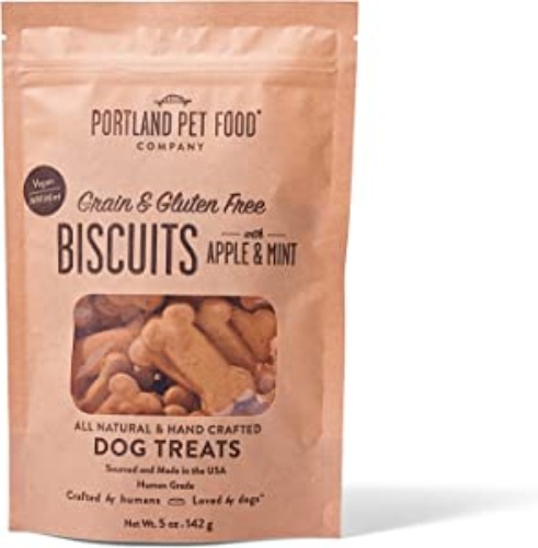 Crafted by Humans Loved by Dogs Portland Pet Food Company Vegan Grain-Free & Gluten-Free Biscuit Dog Treats (1-Pack 5 oz) — Apple & Mint Flavor — All Natural, Human-Grade, Made in The USA - Apple & Mint Gluten Free 5 Ounce (Pack of 1)